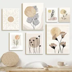 Boho Leaves Sun Flowers Plant Nature Abstract Art Canvas Painting Nordic Posters And Prints Wall Pictures For Living Room Decor