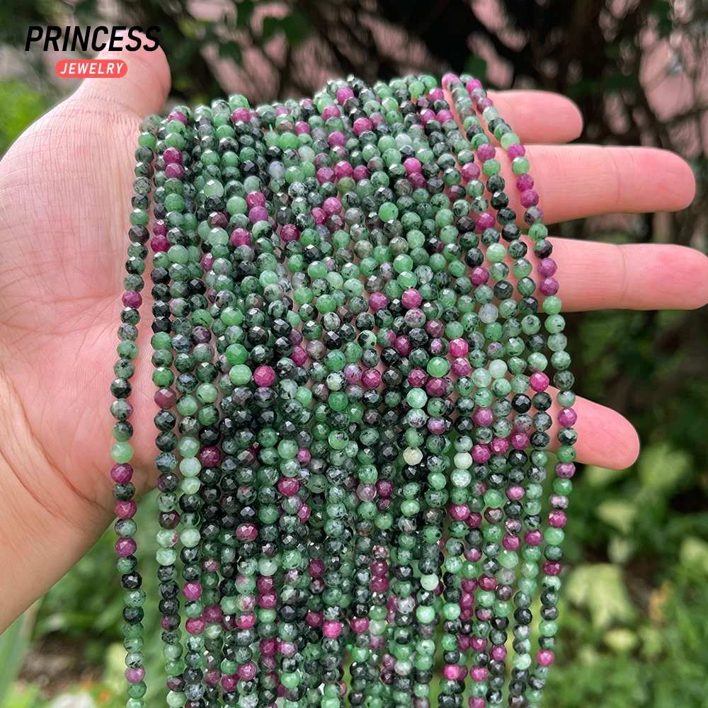 A++ Natural Ruby Zoisite Epidote 4.2mm Faceted Beads for Jewelry Making Bracelet Necklace Charms Beads DIY Accessories Wholesale