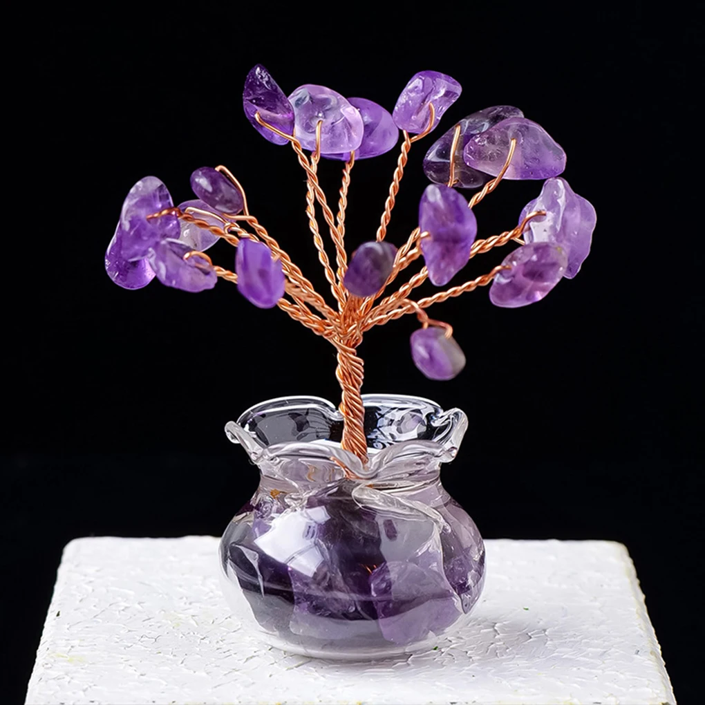 Natural Crystal Macadam DIY Small Tree Reiki Healing Feng Shui Crystal Trees Artificial Bonsai Tabletop Ornament Decoration