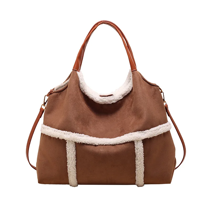 

Fashion Trend Lamb Wool Patchwork Handbag for Women Hot Sale Autumn Winter New Large Capacity Suede One Shoulder Crossbody Bags