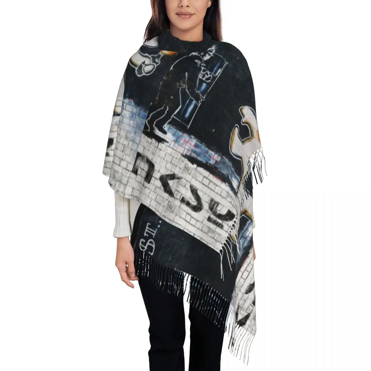 Banksy Graffiti Shawl Wraps Womens Winter Warm Long Soft Scarf Pashmina Shawl Scarves