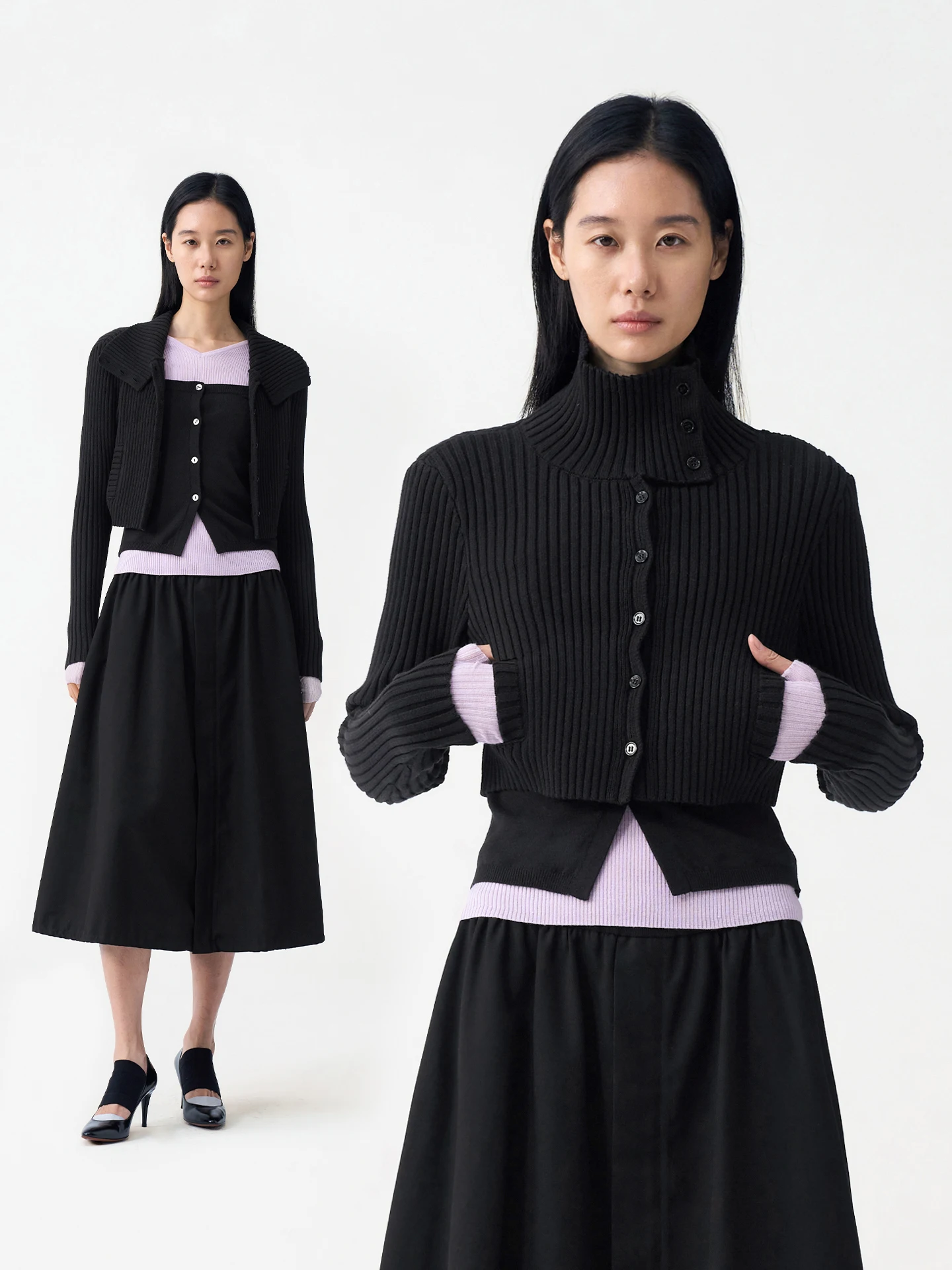 

Черный вязаный кардиган с высоким воротником, приталенный женский кардиган Faion Commute Sle, средний мягкий хлопок, длинный свек ort Length