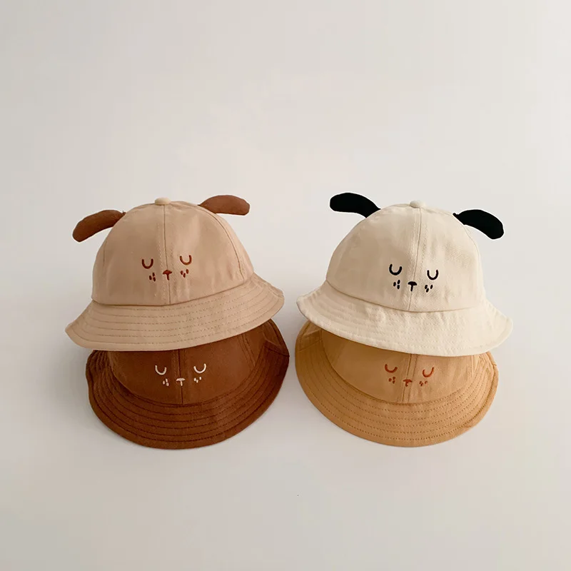 

Cute Cartoon Kids Fisherman Hat Solid Cotton Children Bucket Hats 1-2year Boy Girl Wide Brim Sun Visors Baby Sunscreen Basin Cap