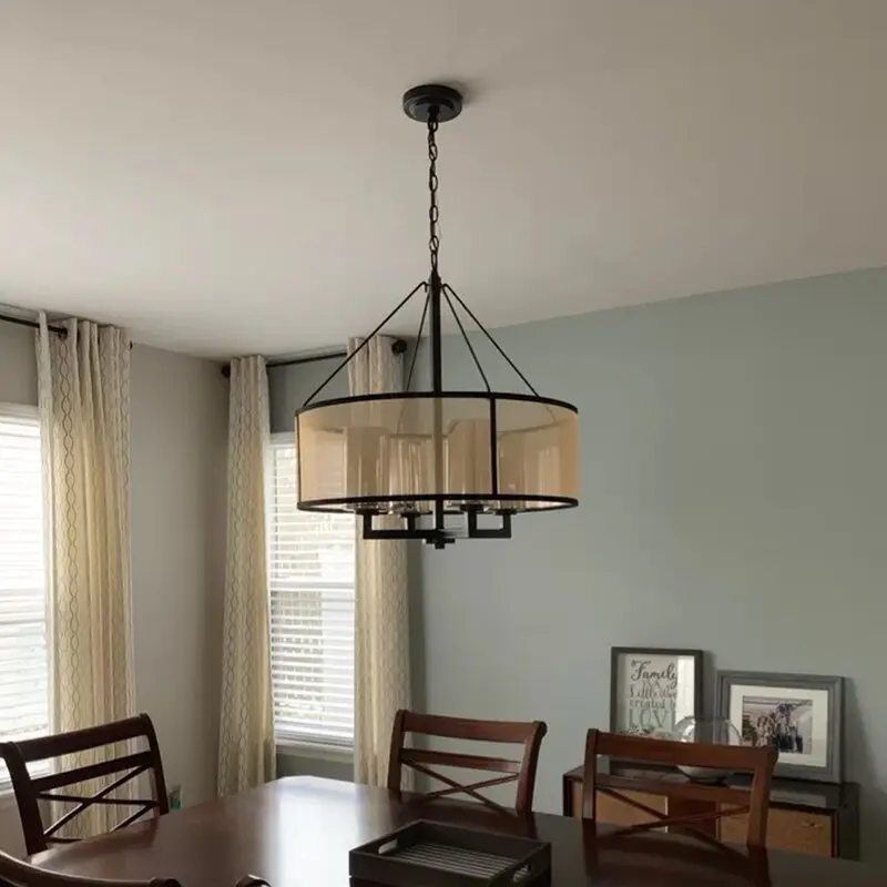 4-Light Statement Drum Chandelier Traditional Pendant Light For Kitchen Dining Living Room