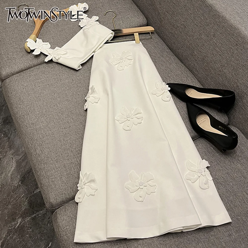 TWOTWINSTYLE Sweet Slimming Two Piece Sets For Women Square Collar Sleeveless Top High Waist Skirt Cute Set Female New KVE505091