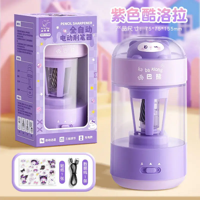 

Новая модель Sanrios Kuromi, детская автоматическая точилка для карандашей, красивая точилка для карандашей, милые модные канцелярские принадлежности, праздничный подарок