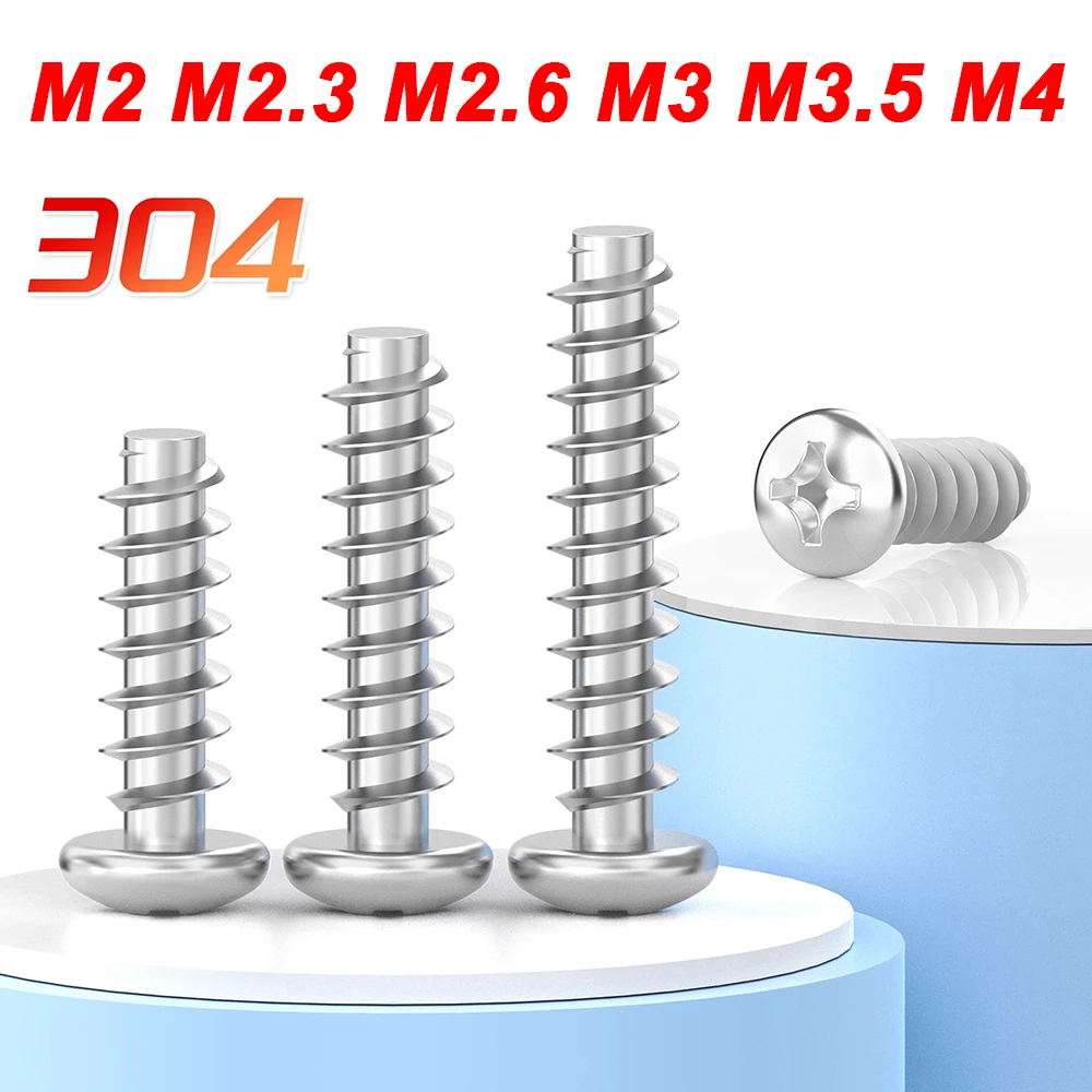 

100pcs/lot Nickel Plated / Black 304 Stainless steel Phillips Round Head Cutting Tail Self Tapping Screw M2 M2.3 M2.6 M3 M3.5 M4