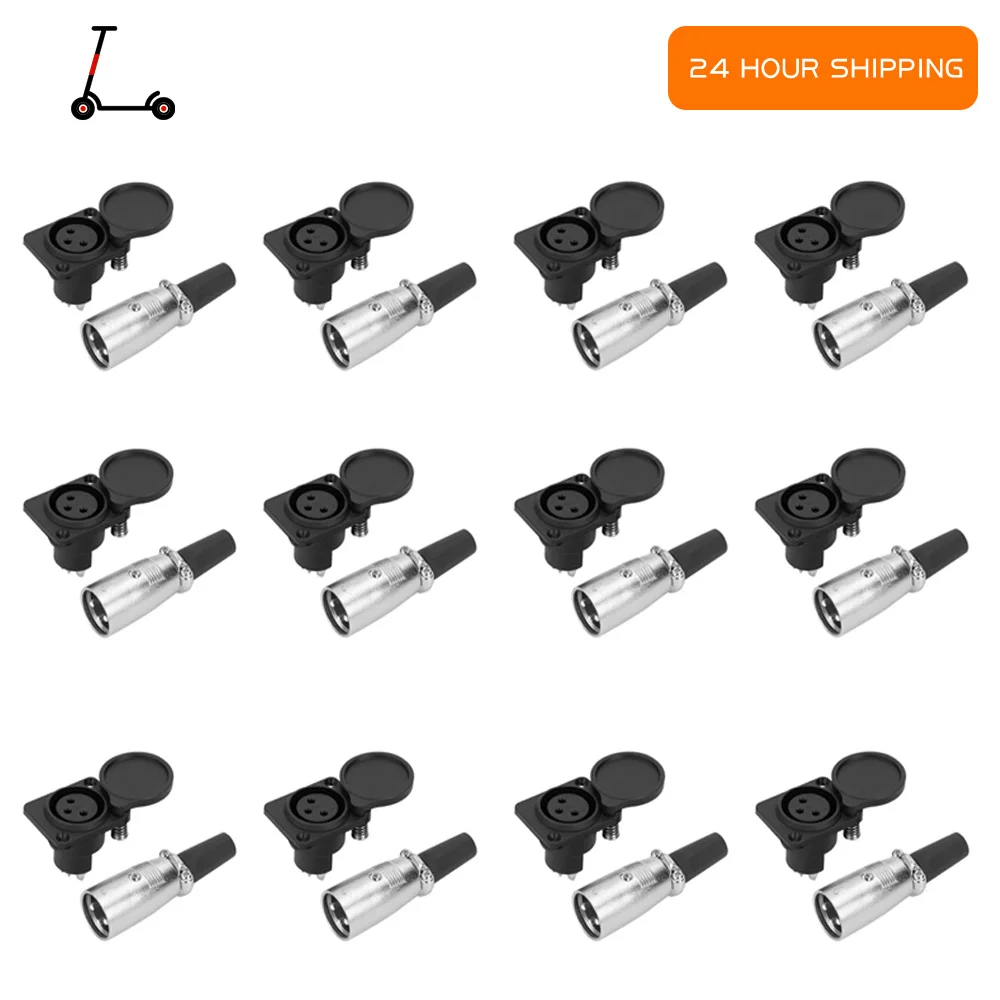 

12Set Battery Charger Port 3 Pin Connector Jack Socket For E-Scooter Electric Wheelchair 3Prong Plug Adapter Port Charging Cable