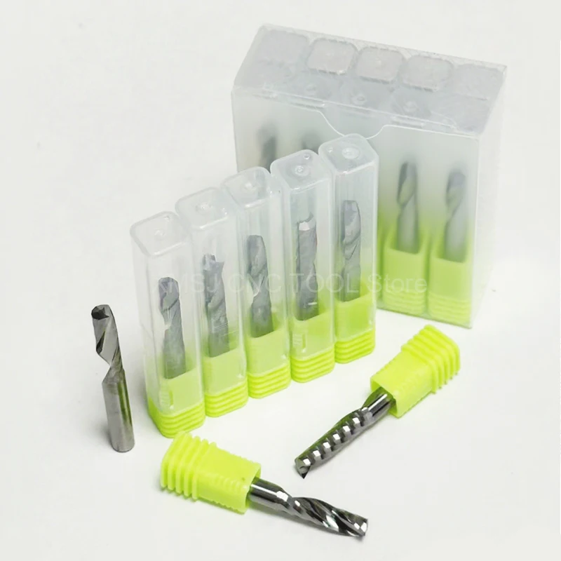 

10 шт./компл. твердосплавная фреза премиум-класса с одной флейтой и спиральной головкой | Фрезерный станок с ЧПУ для акрила, ПВХ, МДФ и дерева