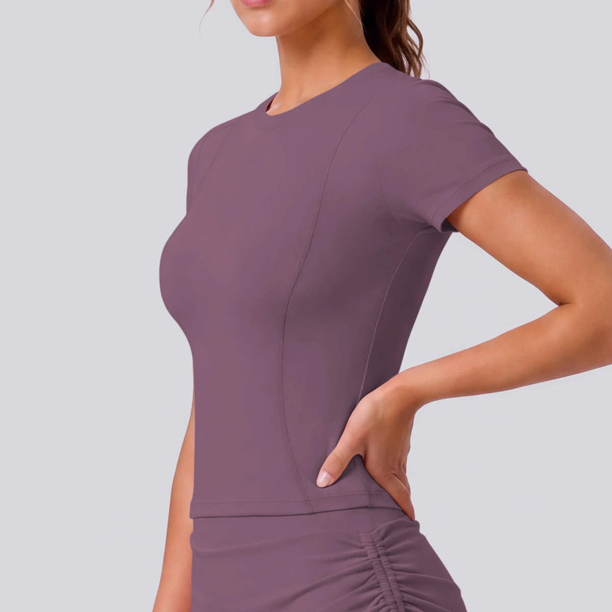 Hamidou Summer Yoga Short Sleeve T-Shirt for Woman's Solid Color Sports Running Workout Top Slim Casual Woman Yoga Top image 2