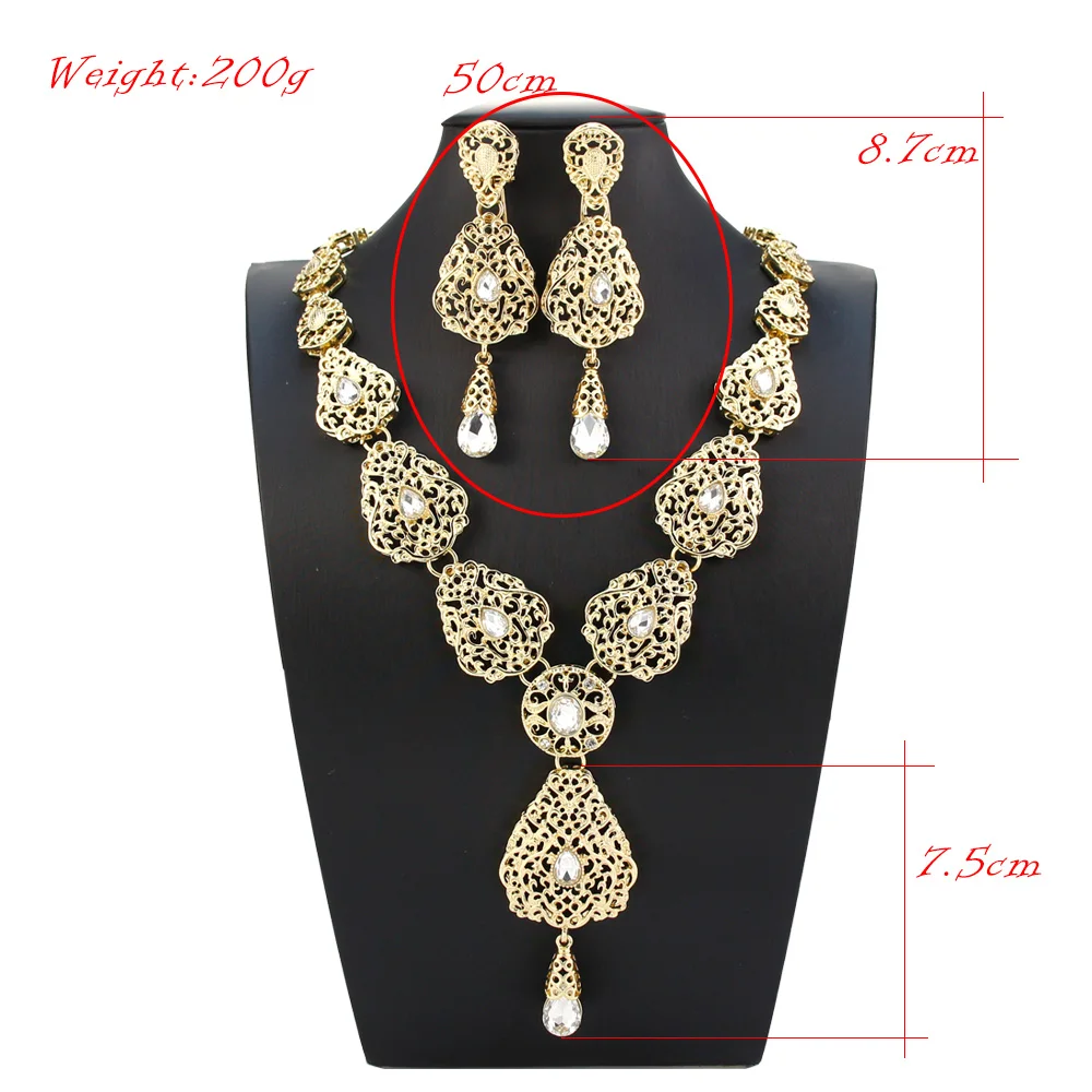 Algeria Morocco Jewelry Sets Long Earring Necklace Set For Women Hollow Arabesque Pendant Necklace Gold Color Bride Jewelry