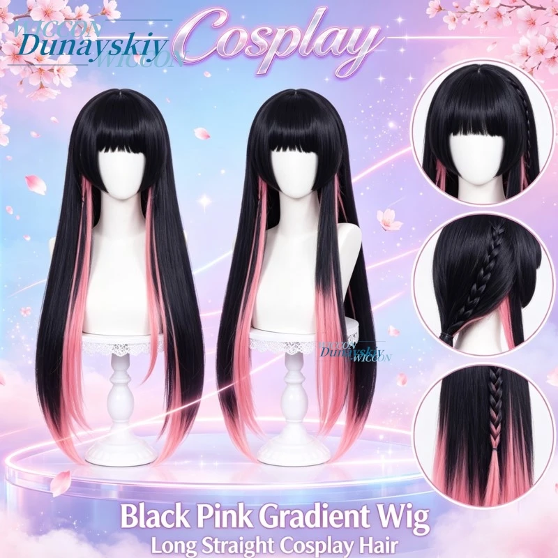 New Swimsuit Hairstyle Black Twin Tails Braids Pink Highlights Anime Wuthering Waves Cosplay CHISA Fashion Synthetic Hair Wigs