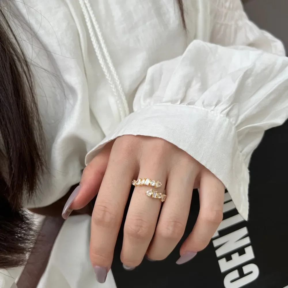 STL Korean Version New S925 Pure Silver Women's Ring with Geometric Zircon Inlay, Simple and High-end