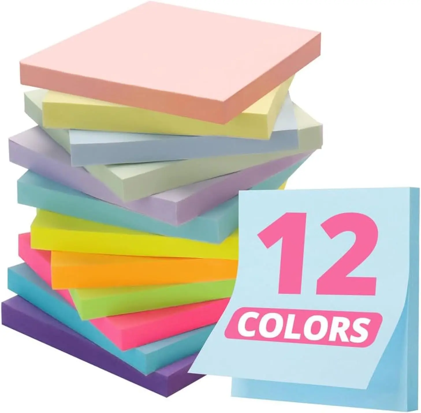 Sticky Notes 12 Pads 3x3 inches Colorful Self-Stick Note Pads Perfect for Office Study and Daily Life Organization Soft Color