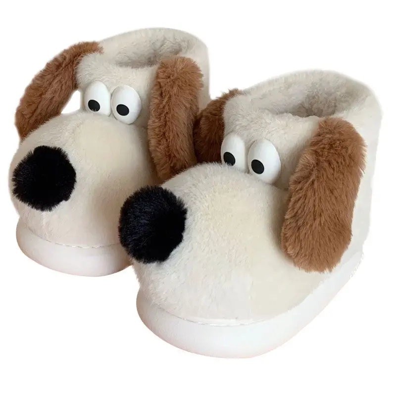 Cute Cartoon Doggy Furry Slippers Girls High Top Warm Plush Cotton Snow Boots Women Fluffy Home Slippers Ladies Platform Shoes