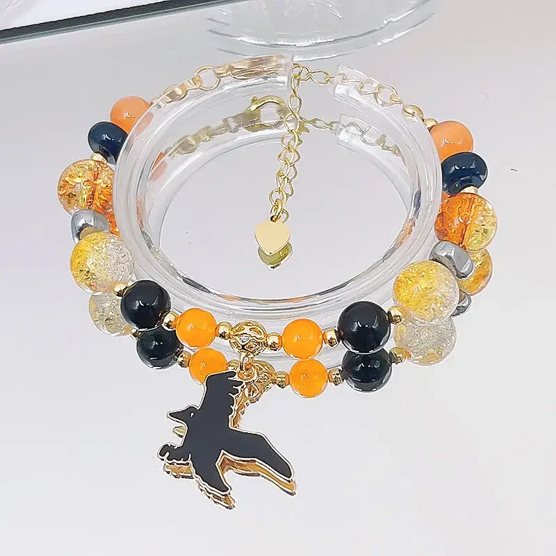 New High School Volleyball Boy Bracelets Anime Haikyuu Cartoon Hinata Shoyo Figure Cosplay Round Time Gem Bangle Accessory Gifts