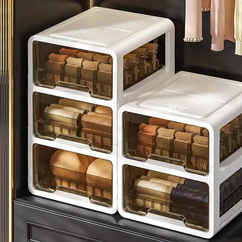 Three-In-One Drawer Style Underwear Socks Lingerie Organizer Box Home Closet Personal Clothes Storage Solution