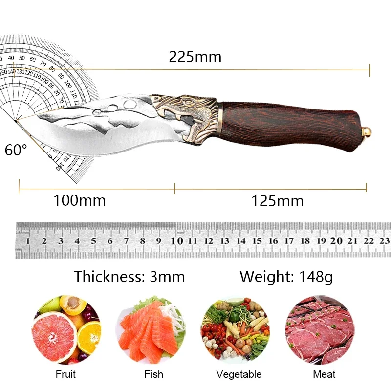 Forged Kitchen Chef Knife 5Cr15Mov Stainless Steel Fish Fruit Meat Boning Peeling Knife Professional Butcher Cleaver with Cover