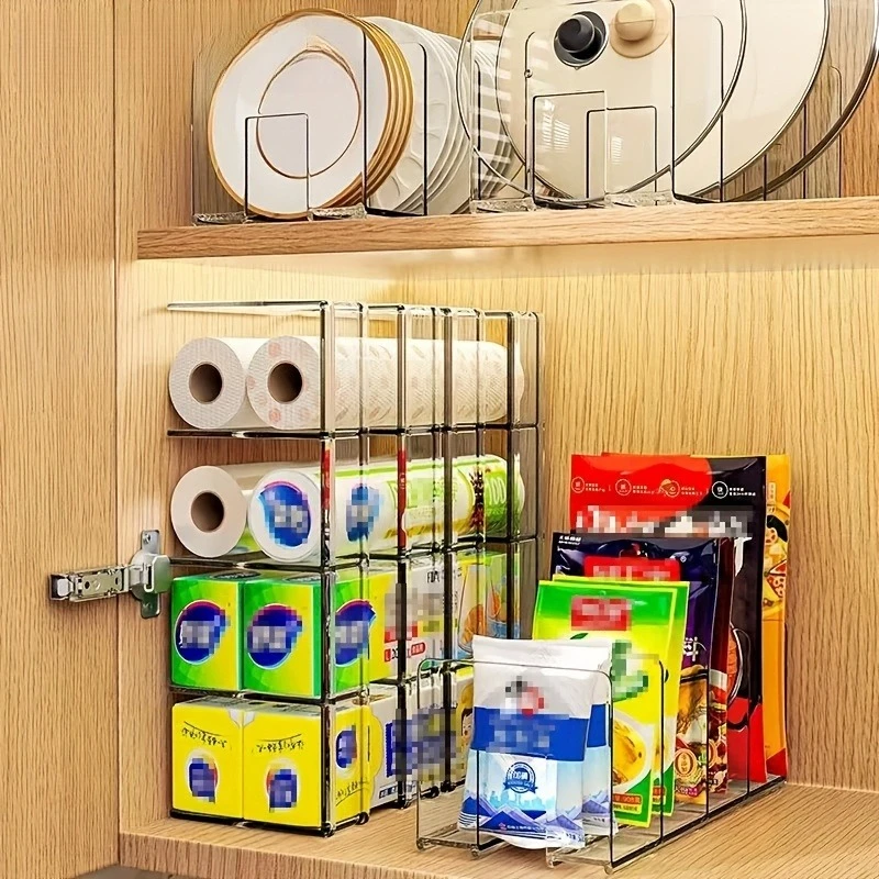 1pc Layered Kitchen Cabinet Spice Rack, Drawer Style Seasoning Shelf & Plastic Wrap Holder for Cabinet Interior Organization