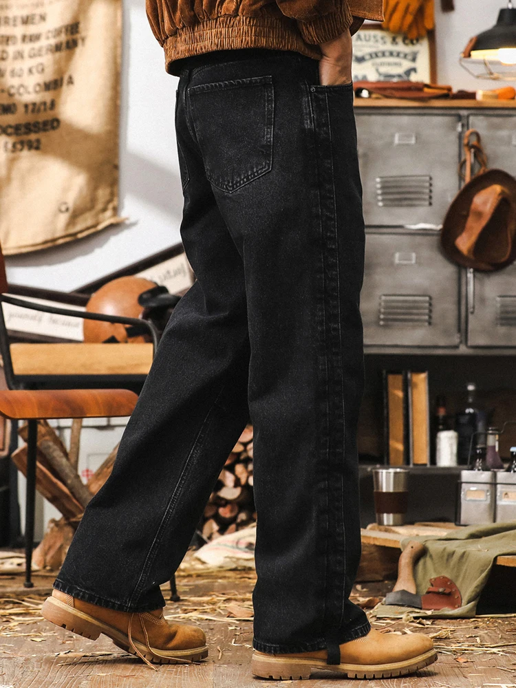 

Мужские джинсы в стиле ретро, ​​американские джинсы, свободные повседневные брюки прямого кроя, износостойкая хлопково-полиэстеровая смесь для осеннего сезона