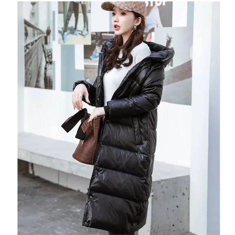 2024 Winter Donzen Katoenen Jassen Dames Lange Parka 'S Slanke Capuchon Warme Winterjassen Dames Zwarte Winddichte Overjassen Streetwear