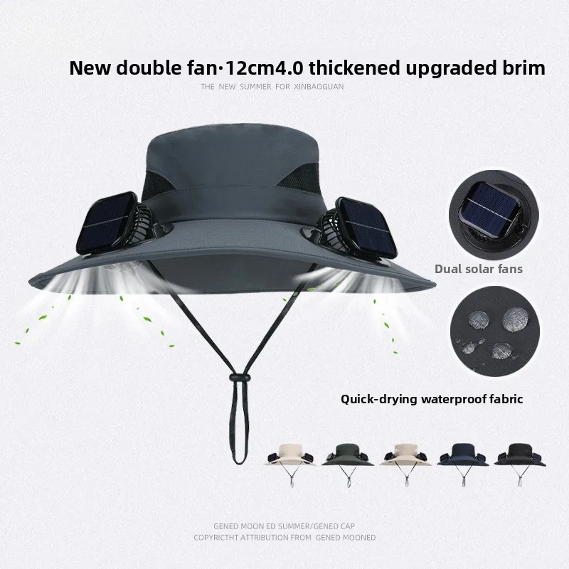 

Solar Double Fan Protective Hat Large Eaves Breathable Summer Garden Protective Sun Hat