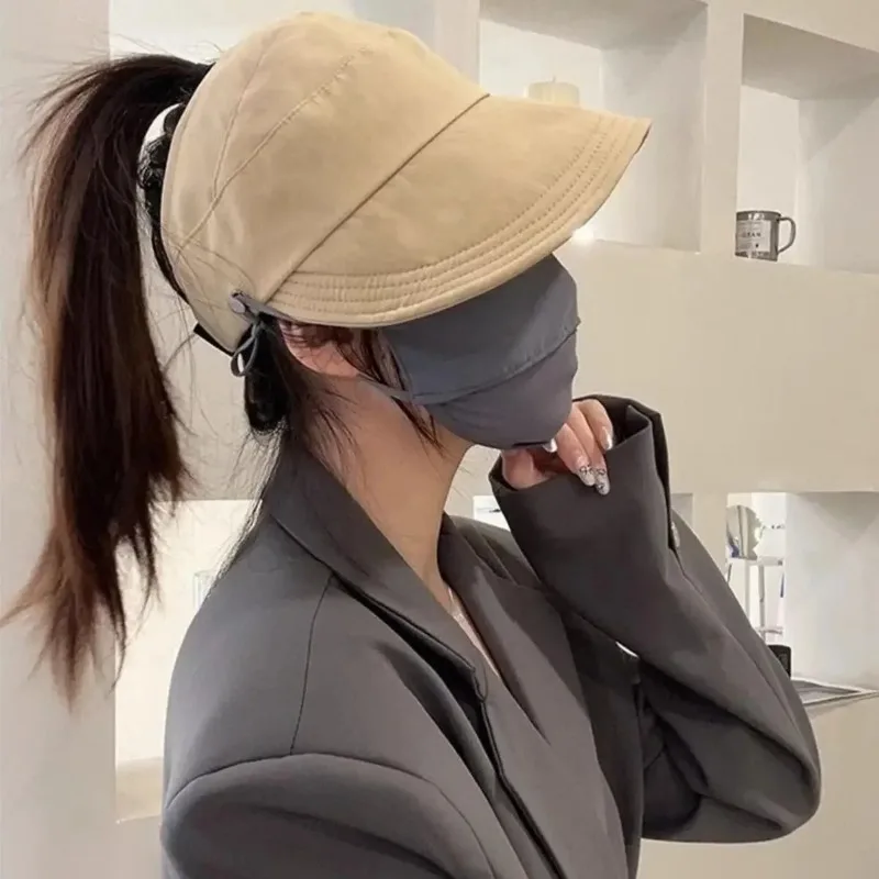 

Women Summer Sun Hat Open Top Visor Cap Korean Style Wide Brim UV Protection Face Cover Casual Outdoor Beach Accessories