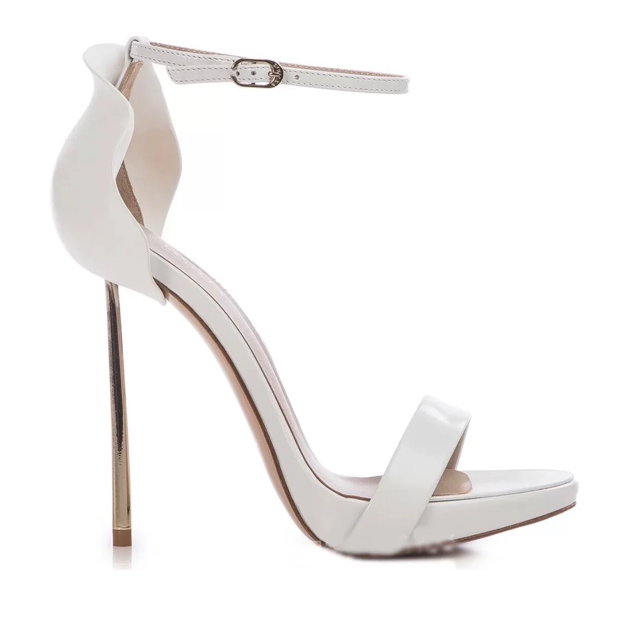 Stiletto Heel Solid Sandals Petal Round Toe Ankle Strap Fashion Women\'s High Heels Summer All-match Leather Fashion Sandals