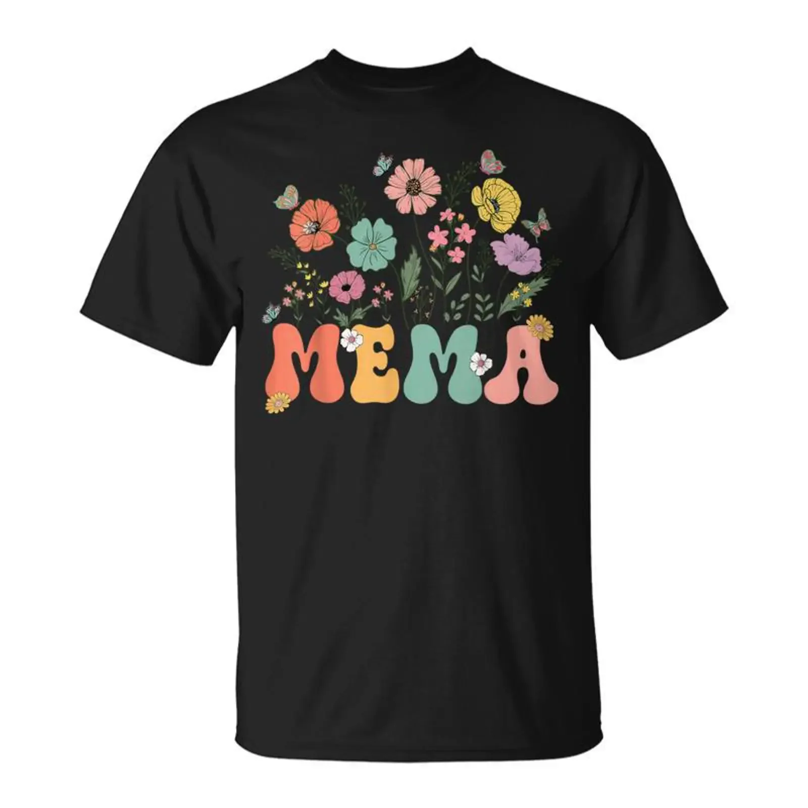 Mema For Grandma Wildflower Floral Women T Shirt Seseable UK vintage Washed fashion Comfortable Versatile Slightly Breathable