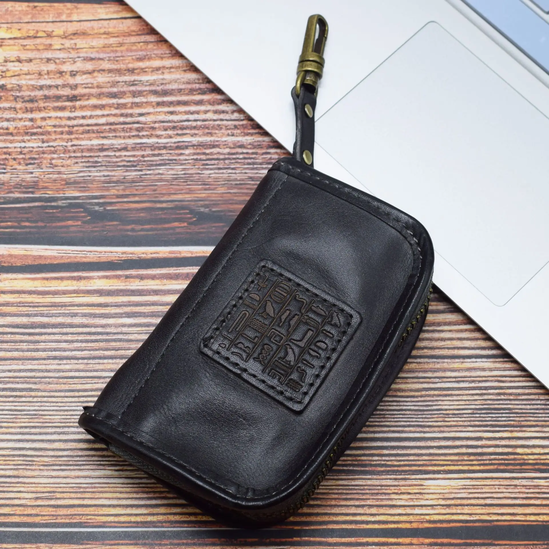 Hand Washed Vegetable Tanned Leather Key Holder Large Capacity Car Keys Storage Bag Retro Japanese Style Multi Functional Doo...