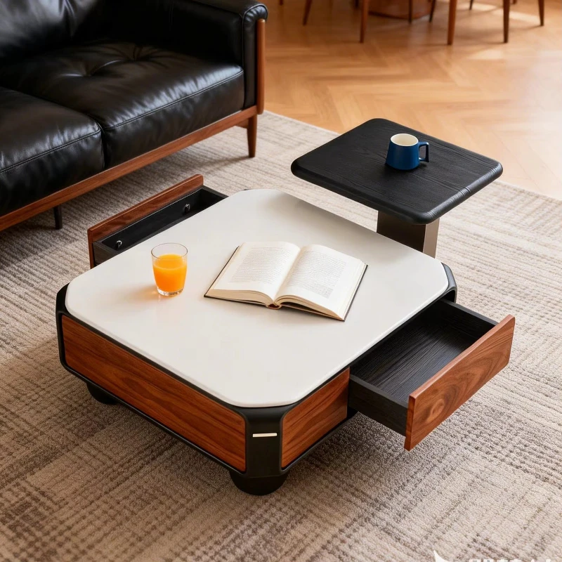 Modern high-quality marble coffee table set with wooden base, suitable for luxury living room furniture, interior home