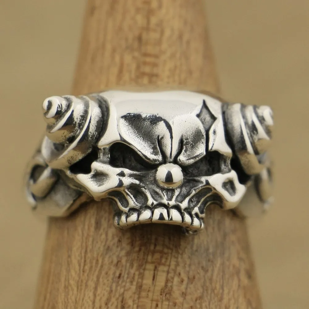 Handmade 925 Sterling Silver Joker Skull With Horn Punk Ring TA79 US Size 7 to 15