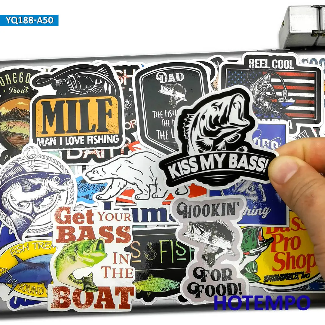 50pcs Fisherman Fish Outdoor Go Fishing Funny Phone Laptop Skateboard Car Stickers Pack for Fridge Glass Box Tank Bucket Sticker