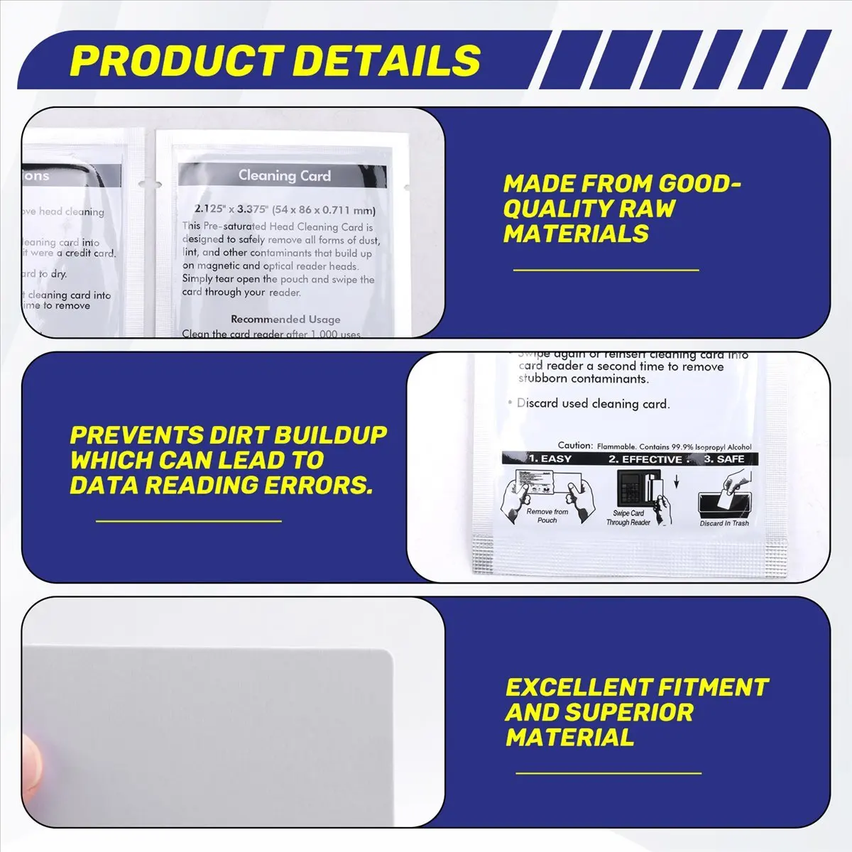 A73P CR80 Cleaning Cards, Dual Side Card Reader Cleaner, POS Swipe Terminal Cleaning Cards -CR80 Card Chip Cleaner (10PCS)