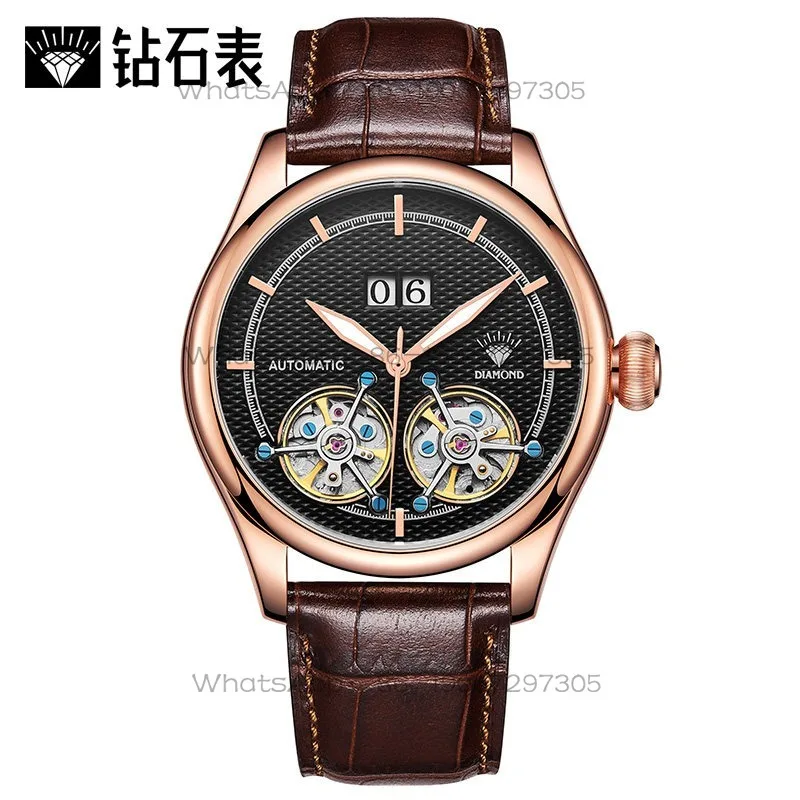 24-Hour Shipping Shanghai Diamond Brand Automatic Double Flywheel Large Dial Belt Calendar 7104 Luminous Men's Mechanical Watch