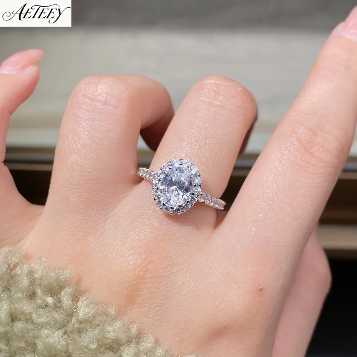 AETEEY S925 Silver 1.5CT Pigeon Egg Moissanite Ring Luxury Engagement Wedding Ring For Women