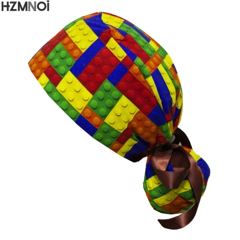 Gorros de algodón para mujer, sección elástica absorbente, gorros de trabajo de enfermería, gorros de laboratorio con estampado de flores, venta al por mayor