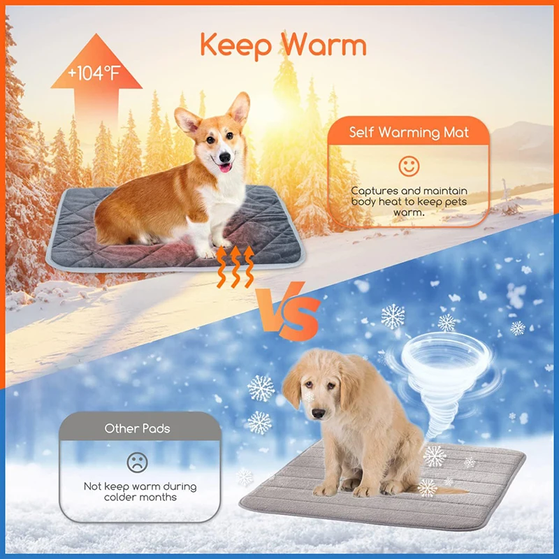 Self Heating Pet Pad Extra Winter Warm Thermal Dog Crate Pad Washable Anti-Slip Kennel Mat Pet Suit for Medium Small Dogs & Cats