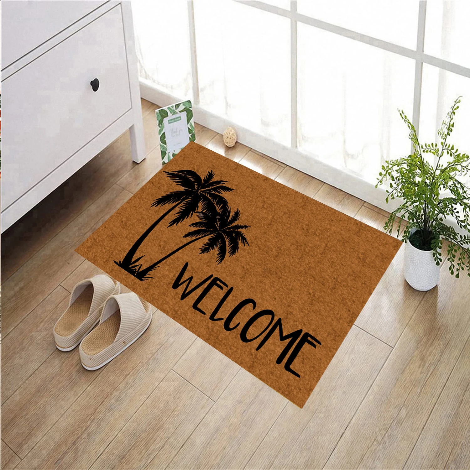 

Funny Coconut Palm Tree Welcome Doormat,Rubber Backing Indoor Rugs,Outdoor Entrance Floor Mat for Beach, Non-slip Door Mat