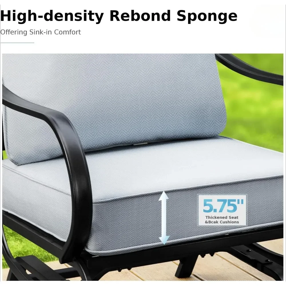 4 Pieces Patio Conversation Set, 45 Rectangular Propane Fire Table, 3-Seat Sofa, 2 Swivel Chair, All Weather Metal Furniture Set