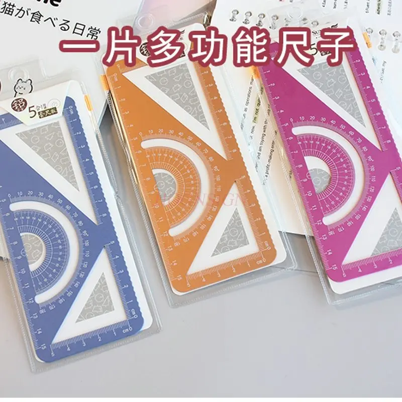 1pcs 4-in-1 multifunctional ruler set, metal ruler for elementary school students, aluminum alloy ruler, triangular ruler