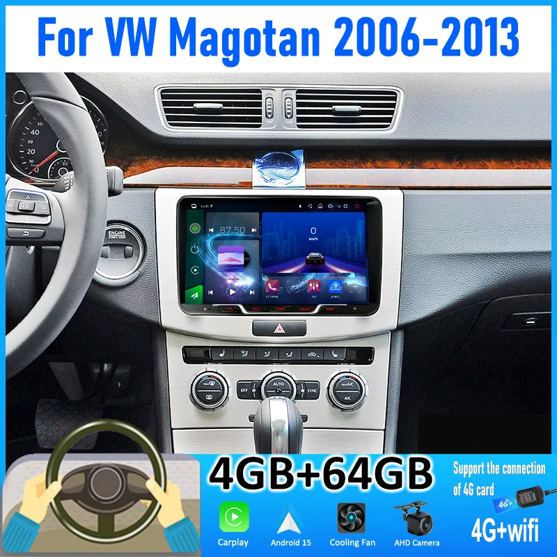 

9'' 4+64GB For VW Magotan 2006-2013 Car Radio Android 15 Auto Support Wireless Apple Carplay 4G+WIFI 2DIN Rear Camera GPS