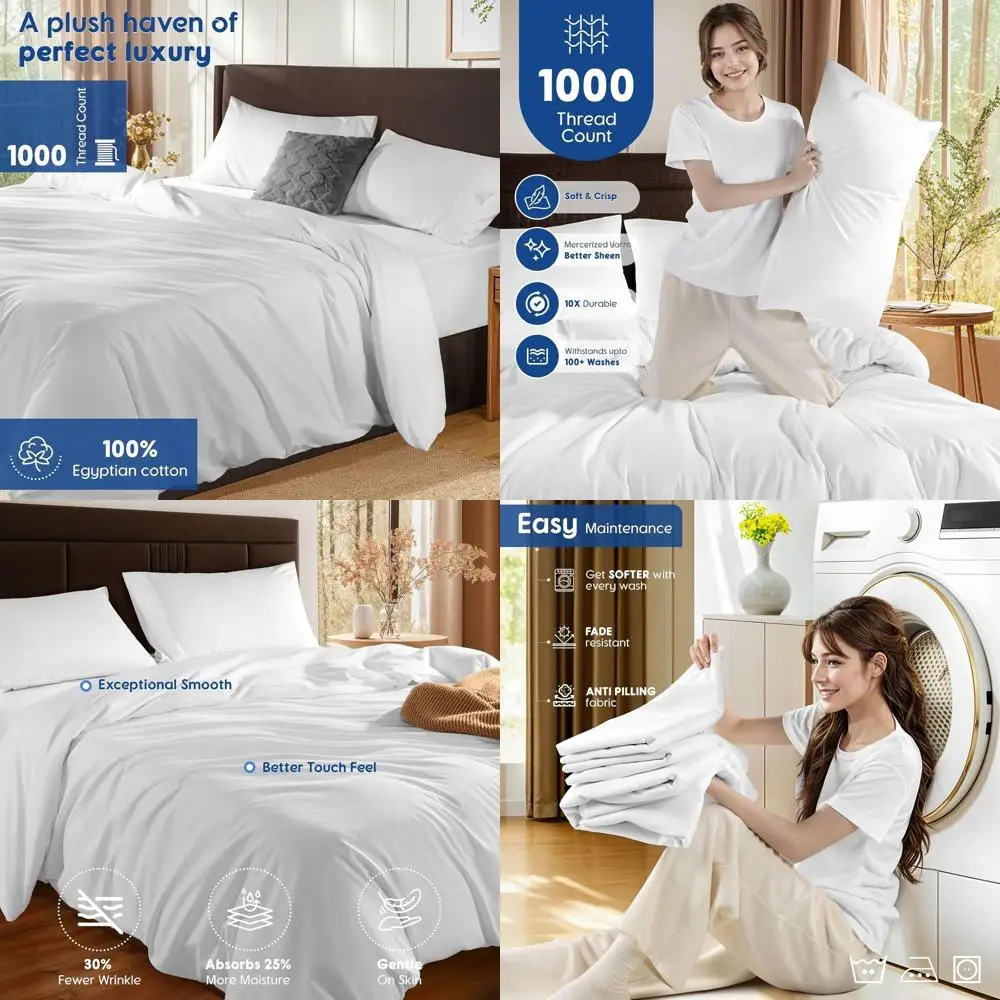 

Комплект пододеяльников King Size, 100% египетский хлопок, сатин 1000TC, белый, состоящий из трех предметов, с застежкой-молнией