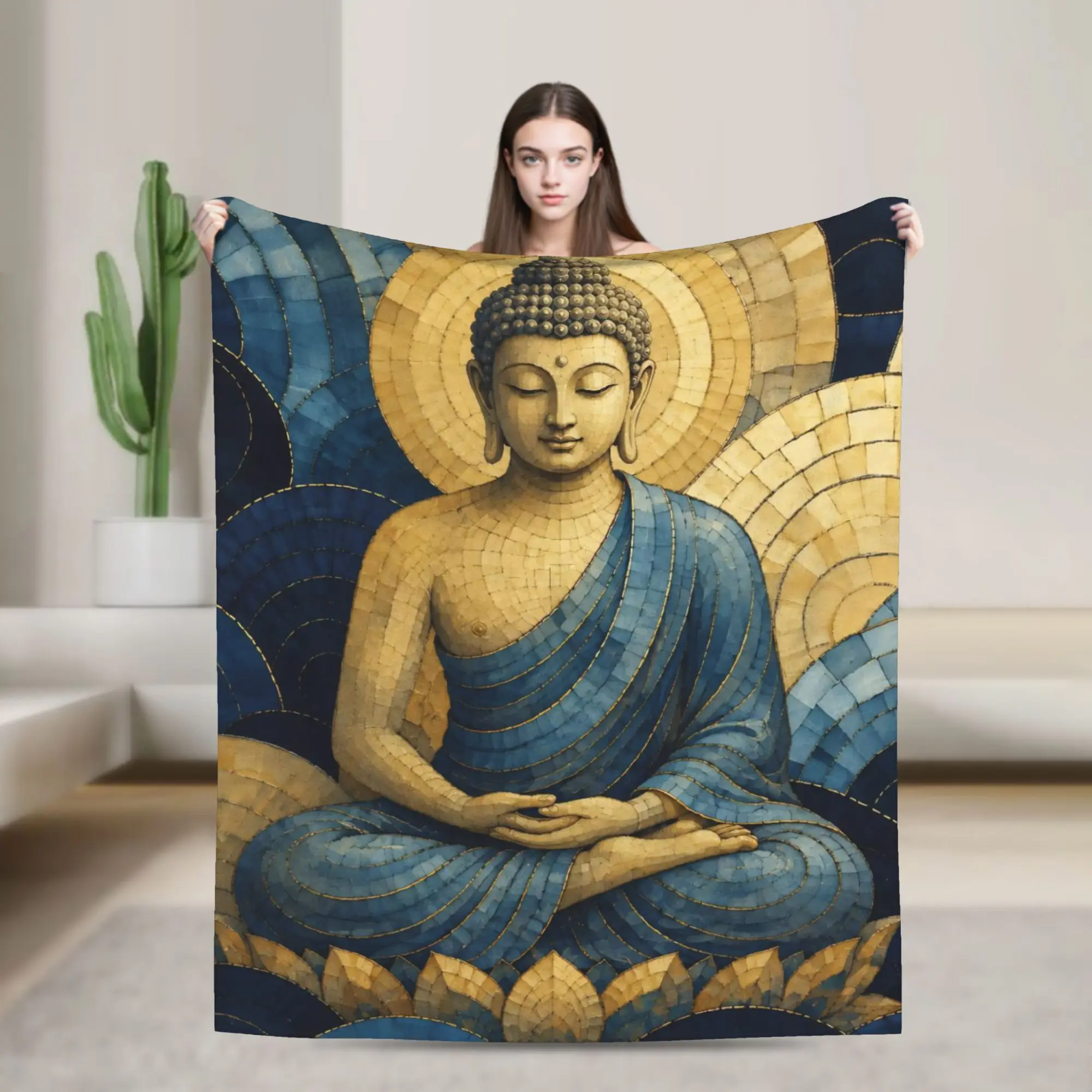 Buddha Lotus Zen Bodhisattva Blankets Buddhism Wool Funny Warm Throw Blankets for Bed Sofa All Season
