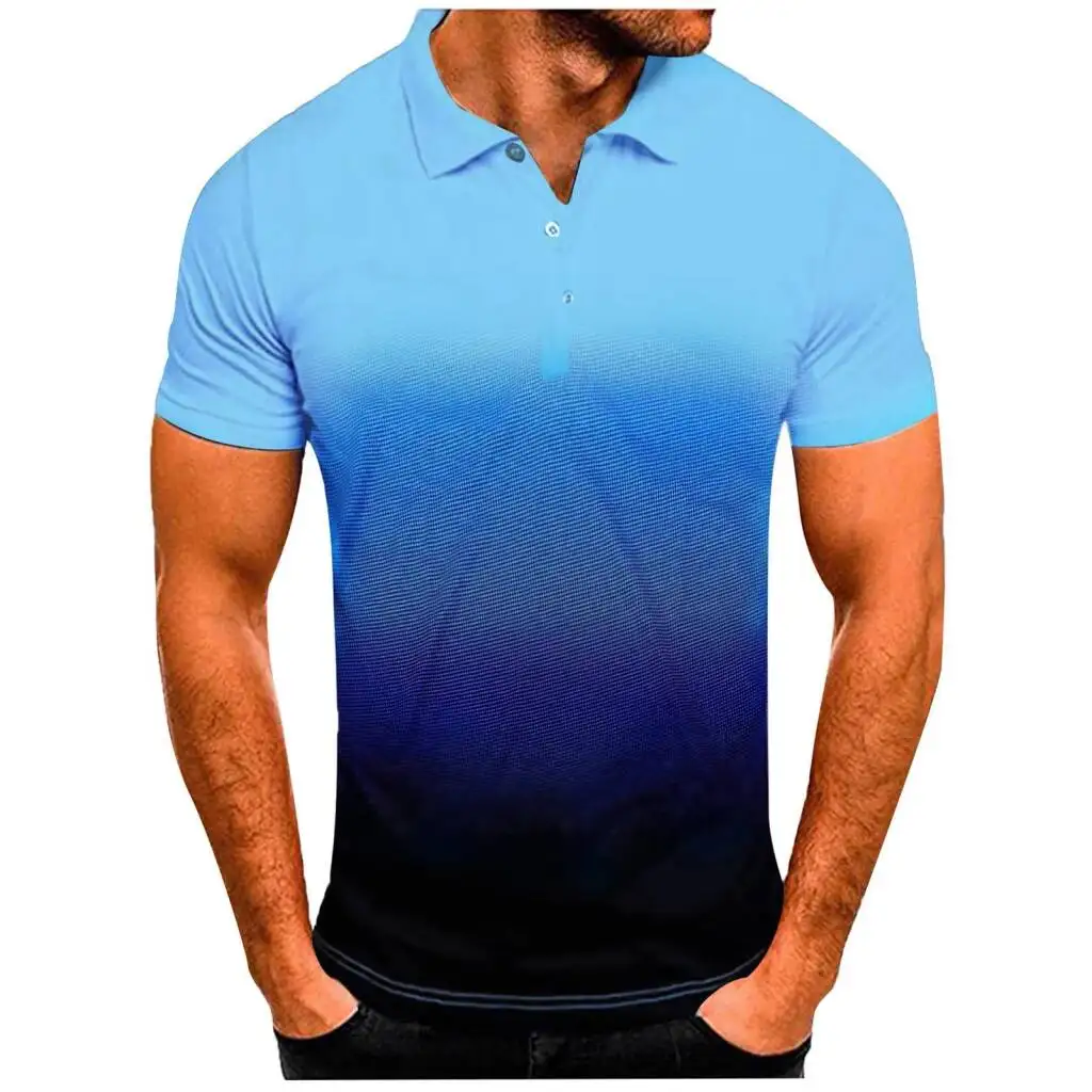 Spring And Autumn Men\'s Leisure Sports T-shirt European And American Summer Polo 3d Gradient Short Sleeve Custom logo Polo Shirt