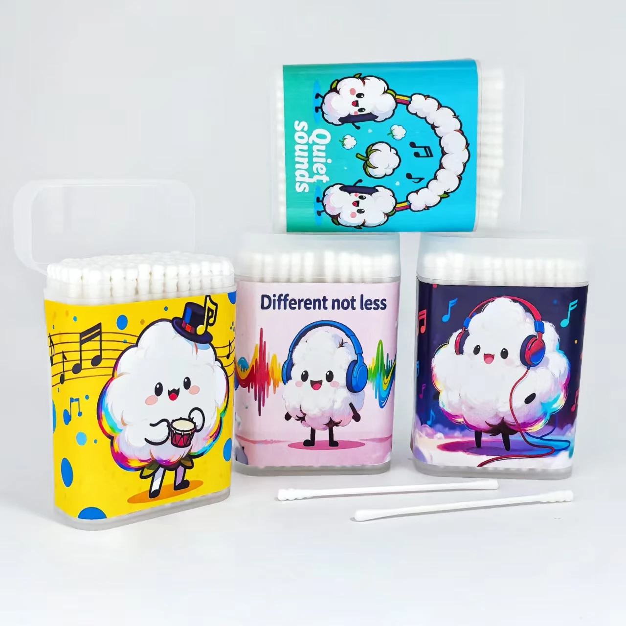 400 قطعة من مسحات القطن برأسين من سلسلة Love Music، مسحات قطنية مستديرة ذات محور رفيع برأسين