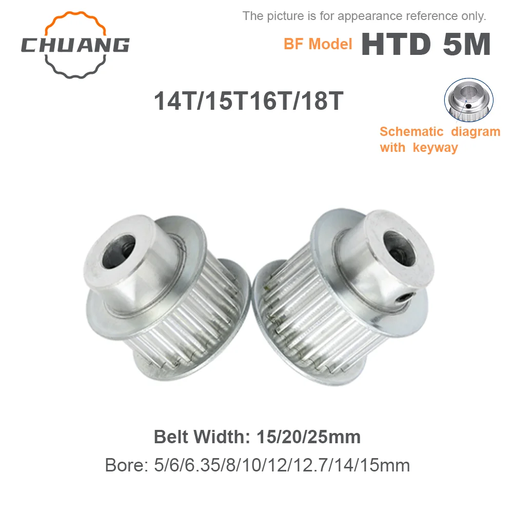 

HTD 5M 14T 15T 16T 18Teeth Timing Belt Pulley BF-Type Keyway Hole 5/6/6.35/8-15mm For 15/20/25mm Wide Belt