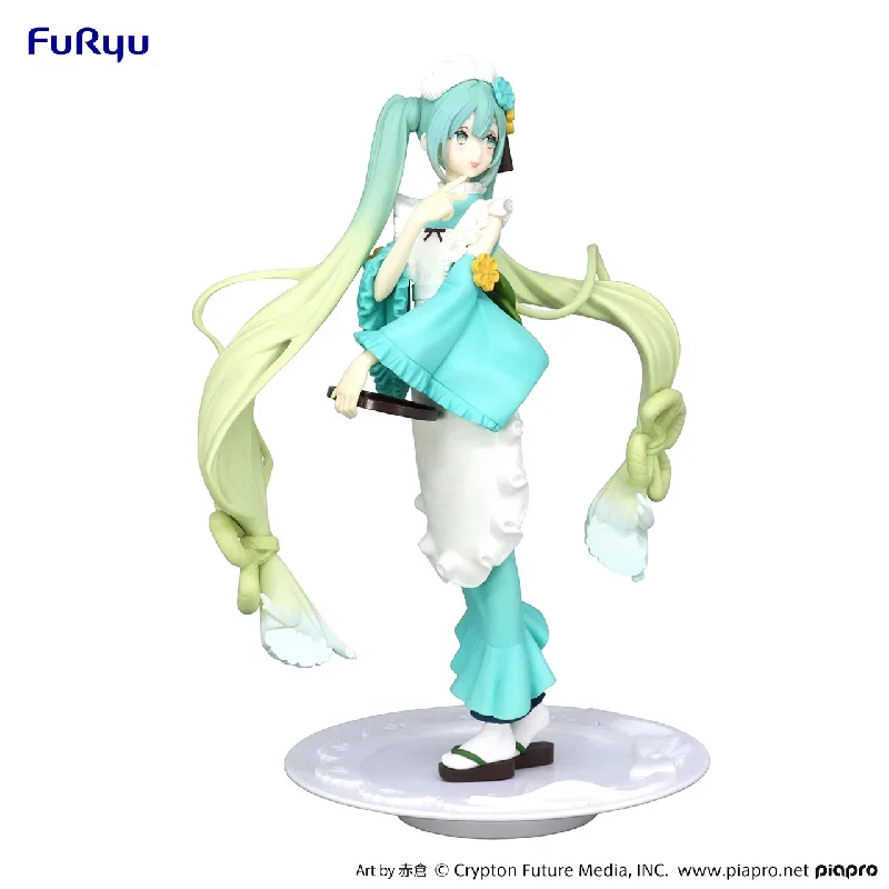 Genuine Original FuRyu Creative Figure Mint Matcha Scenery Hatsune Miku Action Anime Figure Collectible Model Kawaii Dolls Toy