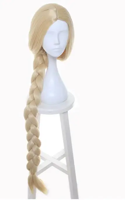 120cm Long Light Golden Braid Styled Central Part Synthetic Hair Party Cosplay Full Wigs