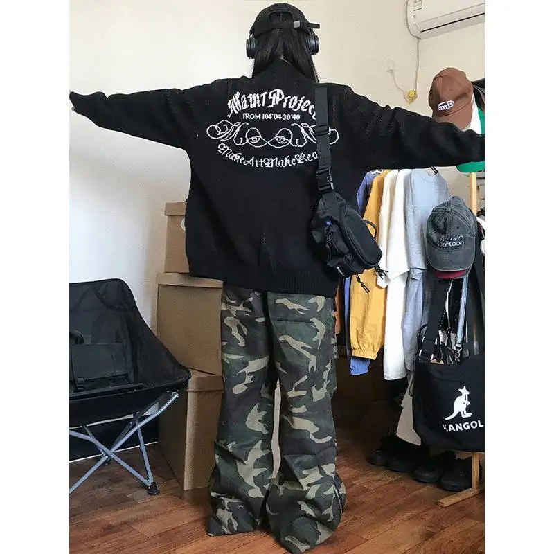 Y2K New Retro Zipper Sweater Letter Embroidery Pattern Cardigan Street Hip Hop Punk Gothic Versatile Couple’s Loose Long Sleeve - Image 3